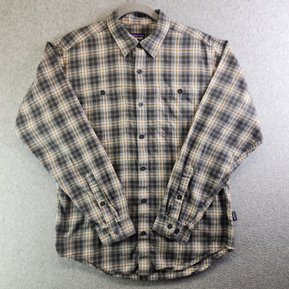 Patagonia Shirt Mens Small Gray Plaid Organic Cotton Button Pockets Outdoor Hike